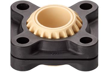 Chumaceira esférica de encaixe com flange de quatro furos de fixação e alojamento bipartido igubal® KFSM GT, calota esférica em iglidur® J