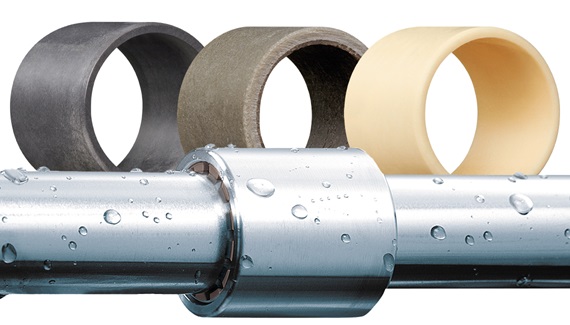 Guia linear molhada e bucha autolubrificante