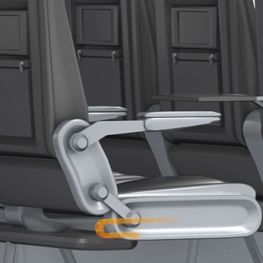 Interior do avião: esteira porta cabos no ajuste horizontal do assento