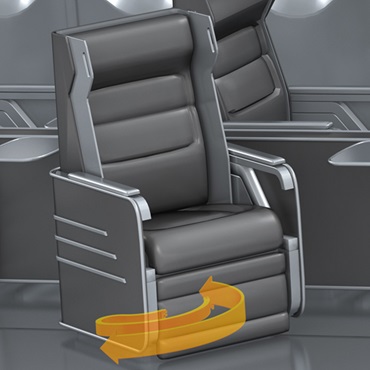 Interior do avião: esteira porta cabos no ajuste giratório do assento